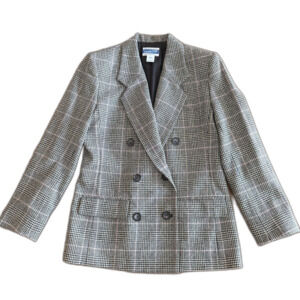Vintage Pendleton Black Glen Check Plaid Wool Double Breasted Blazer Women's 4
